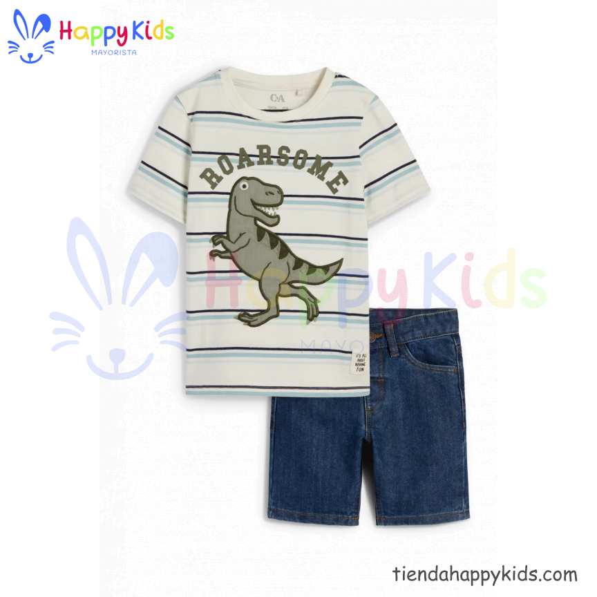 Dinosaurio - conjunto - camiseta de manga corta y shorts vaqueros - 2 prendas