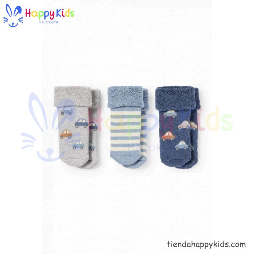 Pack de 3 - coches - calcetines con dibujo para bebé - invierno